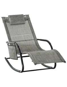Outsunny Outdoor Garden Rocking Chair, Patio Sun Lounger Rocker Chair with Breathable Mesh Fabric, Removable Headrest Pillow, Ar