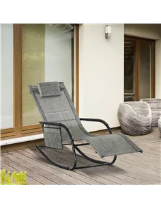 Outsunny Outdoor Garden Rocking Chair, Patio Sun Lounger Rocker Chair with Breathable Mesh Fabric, Removable Headrest Pillow, Ar 2