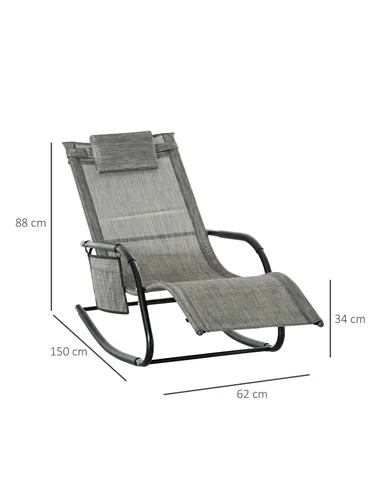 Outsunny Outdoor Garden Rocking Chair, Patio Sun Lounger Rocker Chair with Breathable Mesh Fabric, Removable Headrest Pillow, Ar