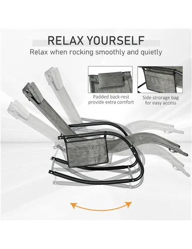 Outsunny Outdoor Garden Rocking Chair, Patio Sun Lounger Rocker Chair with Breathable Mesh Fabric, Removable Headrest Pillow, Ar