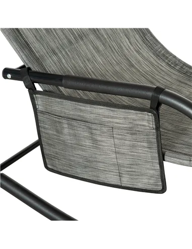 Outsunny Outdoor Garden Rocking Chair, Patio Sun Lounger Rocker Chair with Breathable Mesh Fabric, Removable Headrest Pillow, Ar