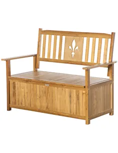Outsunny Two-Seater Wooden Storage Bench - Natural Finish