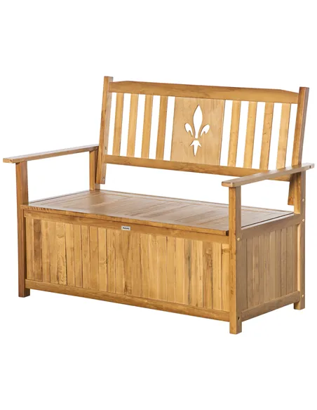 Outsunny Two-Seater Wooden Storage Bench - Natural Finish