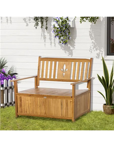 Outsunny Two-Seater Wooden Storage Bench - Natural Finish