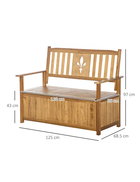 Outsunny Two-Seater Wooden Storage Bench - Natural Finish