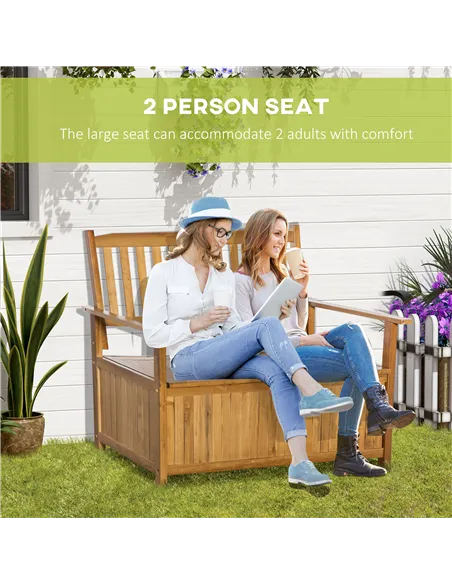 Outsunny Two-Seater Wooden Storage Bench - Natural Finish