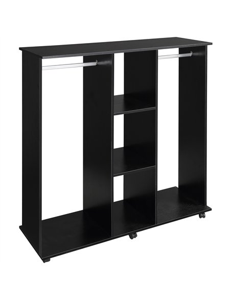 HOMCOM Open Wardrobe Double Mobile Storage Shelves Organizer W/6 Wheels-Black