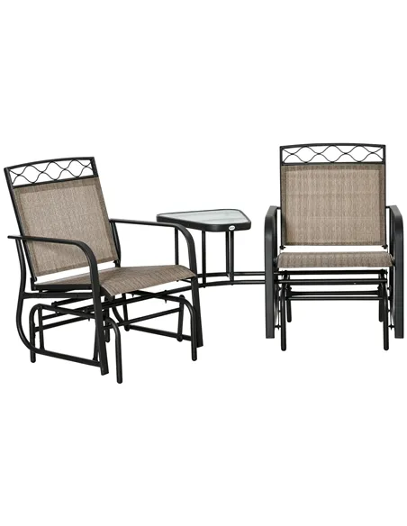 Outsunny Double Outdoor Glider Chair, 2 Seater Patio Rocking Chairs, Swing Bench with Tempered Glass Table, Breathable Mesh Fabr