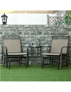 Outsunny Double Outdoor Glider Chair, 2 Seater Patio Rocking Chairs, Swing Bench with Tempered Glass Table, Breathable Mesh Fabr 2