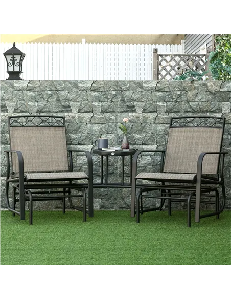 Outsunny Double Outdoor Glider Chair, 2 Seater Patio Rocking Chairs, Swing Bench with Tempered Glass Table, Breathable Mesh Fabr
