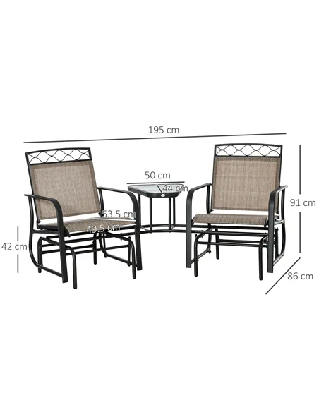 Outsunny Double Outdoor Glider Chair, 2 Seater Patio Rocking Chairs, Swing Bench with Tempered Glass Table, Breathable Mesh Fabr