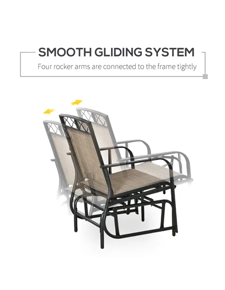 Outsunny Double Outdoor Glider Chair, 2 Seater Patio Rocking Chairs, Swing Bench with Tempered Glass Table, Breathable Mesh Fabr