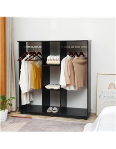HOMCOM Open Wardrobe Double Mobile Storage Shelves Organizer W/6 Wheels-Black 2