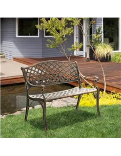 Outsunny Cast Aluminium Outdoor Garden Bench 2 Seater Antique Patio Loveseat, Bronze 2