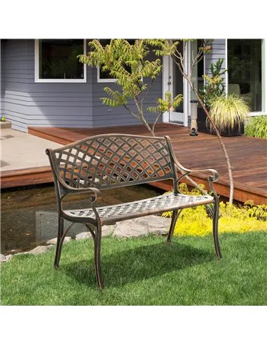 Outsunny Cast Aluminium Outdoor Garden Bench 2 Seater Antique Patio Loveseat, Bronze