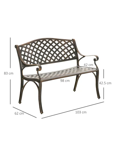Outsunny Cast Aluminium Outdoor Garden Bench 2 Seater Antique Patio Loveseat, Bronze