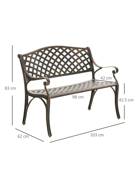 Outsunny Cast Aluminium Outdoor Garden Bench 2 Seater Antique Patio Loveseat, Bronze