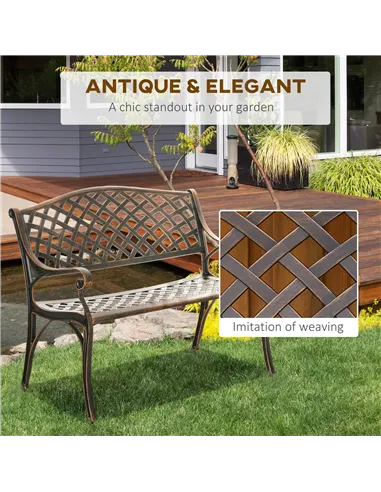 Outsunny Cast Aluminium Outdoor Garden Bench 2 Seater Antique Patio Loveseat, Bronze