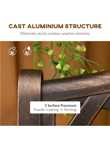 Outsunny Cast Aluminium Outdoor Garden Bench 2 Seater Antique Patio Loveseat, Bronze