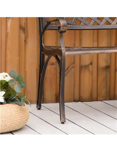 Outsunny Cast Aluminium Outdoor Garden Bench 2 Seater Antique Patio Loveseat, Bronze