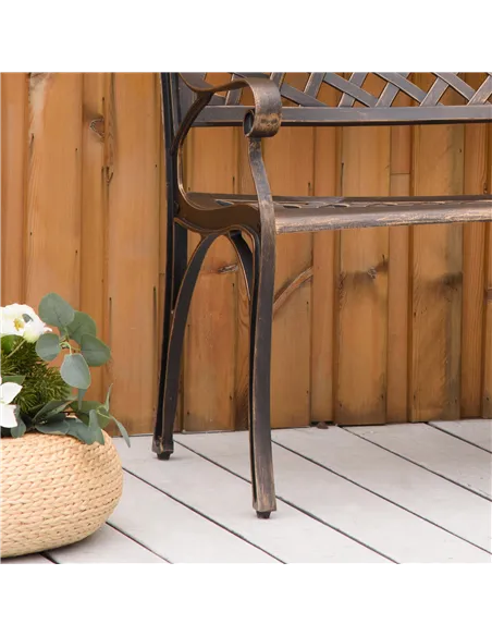 Outsunny Cast Aluminium Outdoor Garden Bench 2 Seater Antique Patio Loveseat, Bronze