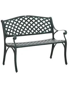Outsunny Cast Aluminium Garden Bench 2 Seater Antique Loveseat for Outdoor Patio Porch Park, Verdigris