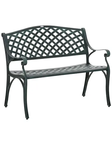 Outsunny Cast Aluminium Garden Bench 2 Seater Antique Loveseat for Outdoor Patio Porch Park, Verdigris