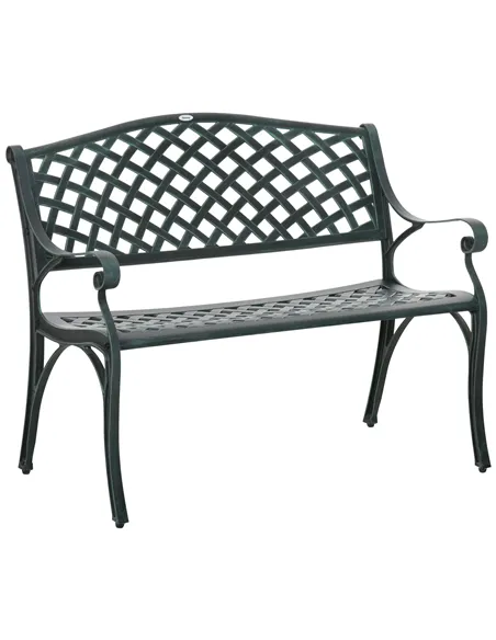 Outsunny Cast Aluminium Garden Bench 2 Seater Antique Loveseat for Outdoor Patio Porch Park, Verdigris