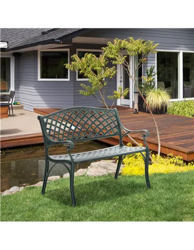 Outsunny Cast Aluminium Garden Bench 2 Seater Antique Loveseat for Outdoor Patio Porch Park, Verdigris