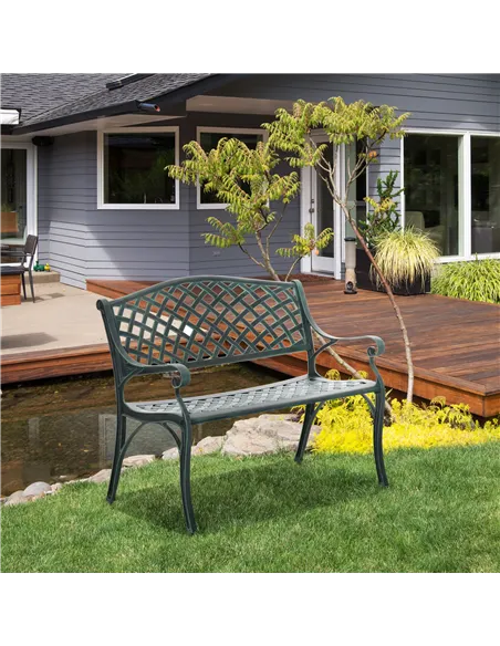 Outsunny Cast Aluminium Garden Bench 2 Seater Antique Loveseat for Outdoor Patio Porch Park, Verdigris