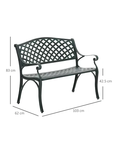 Outsunny Cast Aluminium Garden Bench 2 Seater Antique Loveseat for Outdoor Patio Porch Park, Verdigris