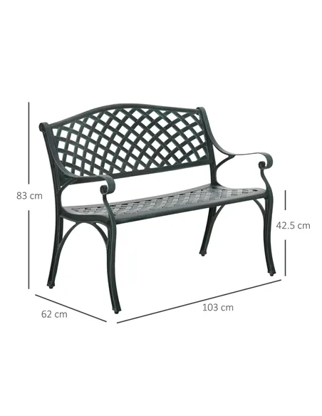 Outsunny Cast Aluminium Garden Bench 2 Seater Antique Loveseat for Outdoor Patio Porch Park, Verdigris