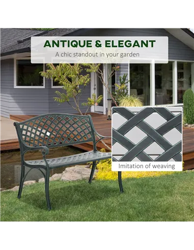 Outsunny Cast Aluminium Garden Bench 2 Seater Antique Loveseat for Outdoor Patio Porch Park, Verdigris