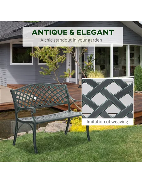 Outsunny Cast Aluminium Garden Bench 2 Seater Antique Loveseat for Outdoor Patio Porch Park, Verdigris