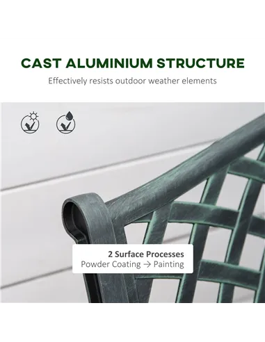 Outsunny Cast Aluminium Garden Bench 2 Seater Antique Loveseat for Outdoor Patio Porch Park, Verdigris