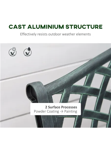 Outsunny Cast Aluminium Garden Bench 2 Seater Antique Loveseat for Outdoor Patio Porch Park, Verdigris