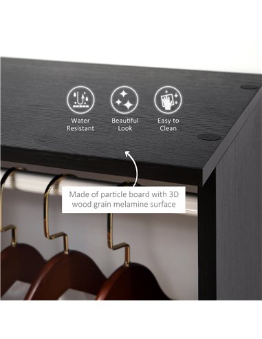 HOMCOM Open Wardrobe Double Mobile Storage Shelves Organizer W/6 Wheels-Black