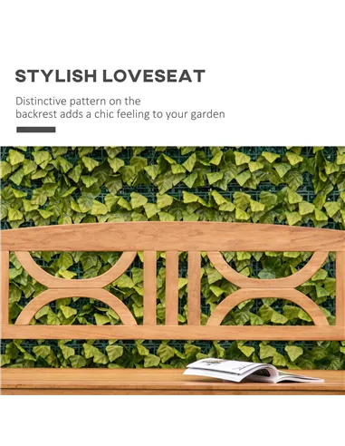 Outsunny 2-Seater Wooden Garden Bench Outdoor Patio Loveseat for Yard, Lawn, Porch, Natural