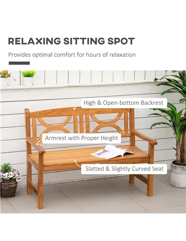 Outsunny 2-Seater Wooden Garden Bench Outdoor Patio Loveseat for Yard, Lawn, Porch, Natural