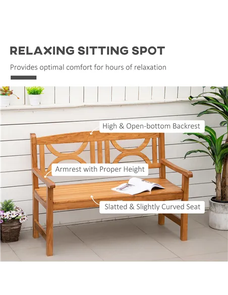 Outsunny 2-Seater Wooden Garden Bench Outdoor Patio Loveseat for Yard, Lawn, Porch, Natural