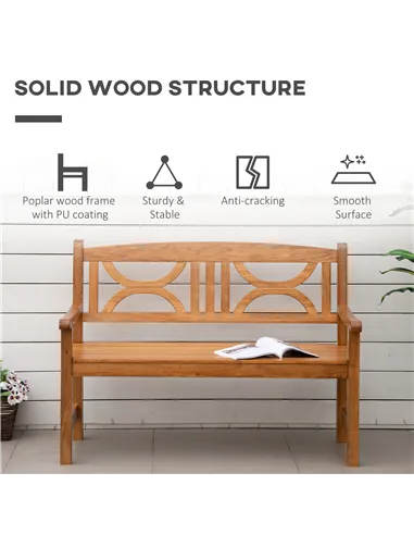 Outsunny 2-Seater Wooden Garden Bench Outdoor Patio Loveseat for Yard, Lawn, Porch, Natural