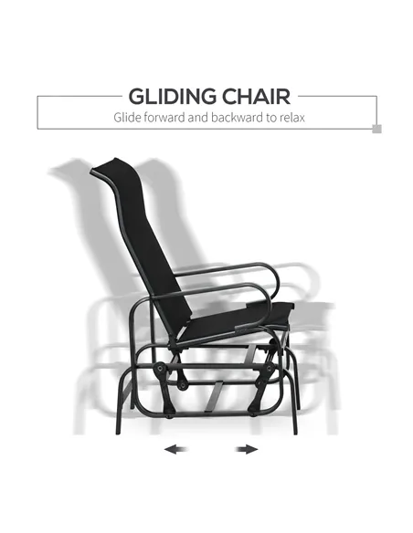 Outsunny 3 Pieces Garden Gliding Chair Set, Metal Frame 2 Single Armchair Swing Seater and 1 Glass Top Coffee Table w/ Breath Me