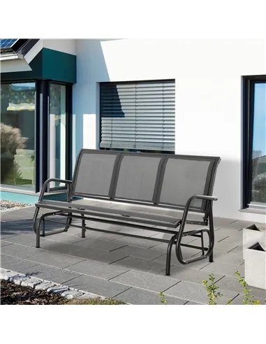Outsunny 3-Seat Glider Rocking Chair for 3 People Garden Bench Patio Furniture Metal Frame, Grey