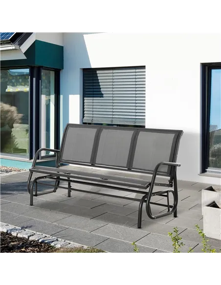 Outsunny 3-Seat Glider Rocking Chair for 3 People Garden Bench Patio Furniture Metal Frame, Grey