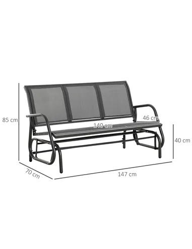 Outsunny 3-Seat Glider Rocking Chair for 3 People Garden Bench Patio Furniture Metal Frame, Grey
