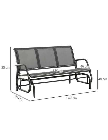 Outsunny 3-Seat Glider Rocking Chair for 3 People Garden Bench Patio Furniture Metal Frame, Grey