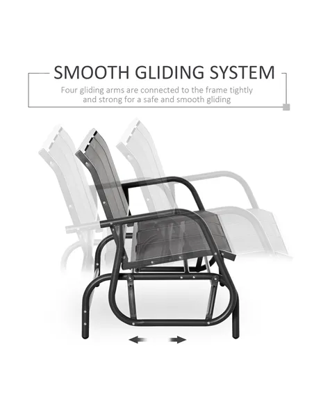 Outsunny 3-Seat Glider Rocking Chair for 3 People Garden Bench Patio Furniture Metal Frame, Grey