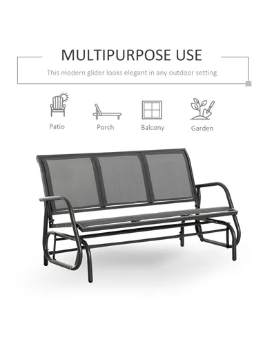 Outsunny 3-Seat Glider Rocking Chair for 3 People Garden Bench Patio Furniture Metal Frame, Grey
