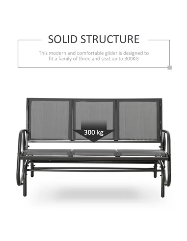 Outsunny 3-Seat Glider Rocking Chair for 3 People Garden Bench Patio Furniture Metal Frame, Grey