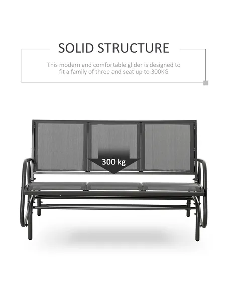 Outsunny 3-Seat Glider Rocking Chair for 3 People Garden Bench Patio Furniture Metal Frame, Grey